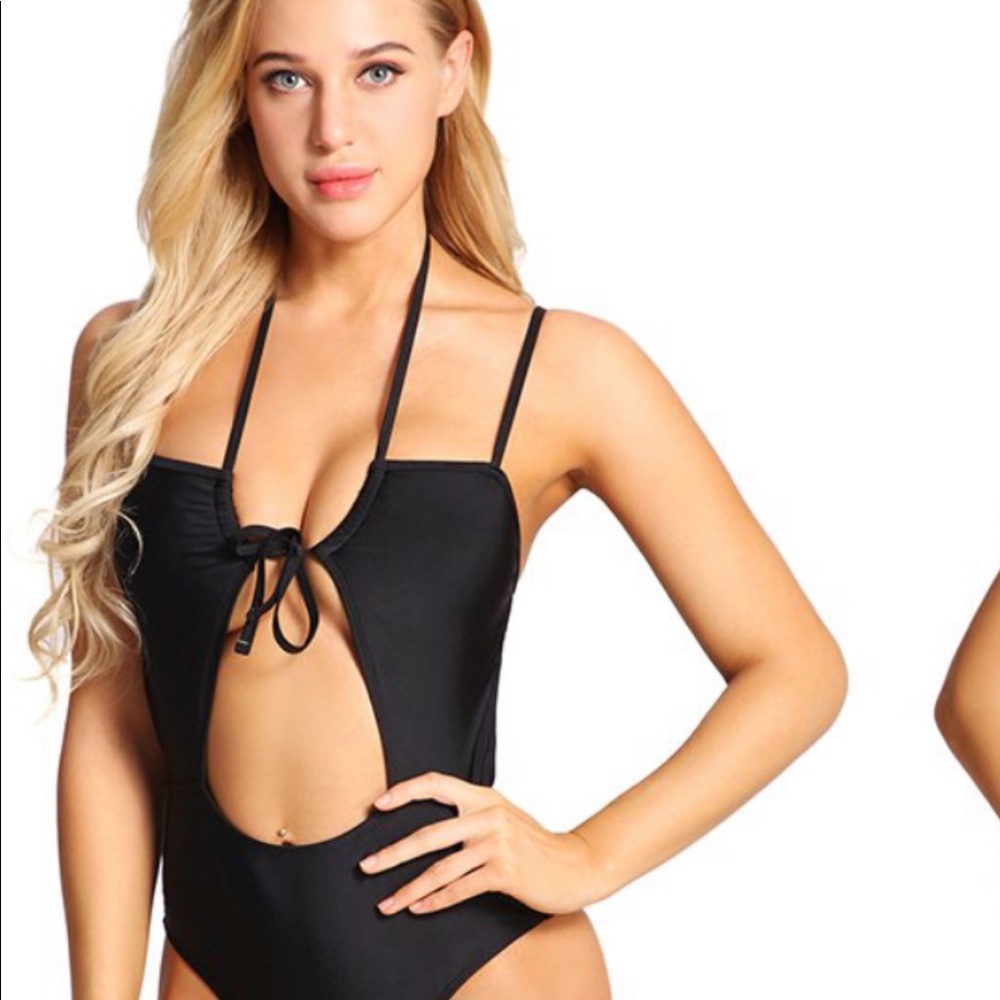 Black strappy one piece